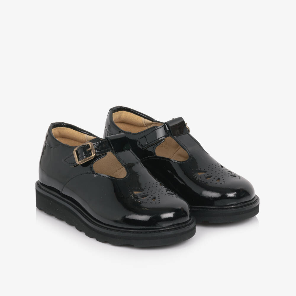 Young Soles-Girls Black Patent Leather T-Bar Buckle Shoes  | Childrensalon