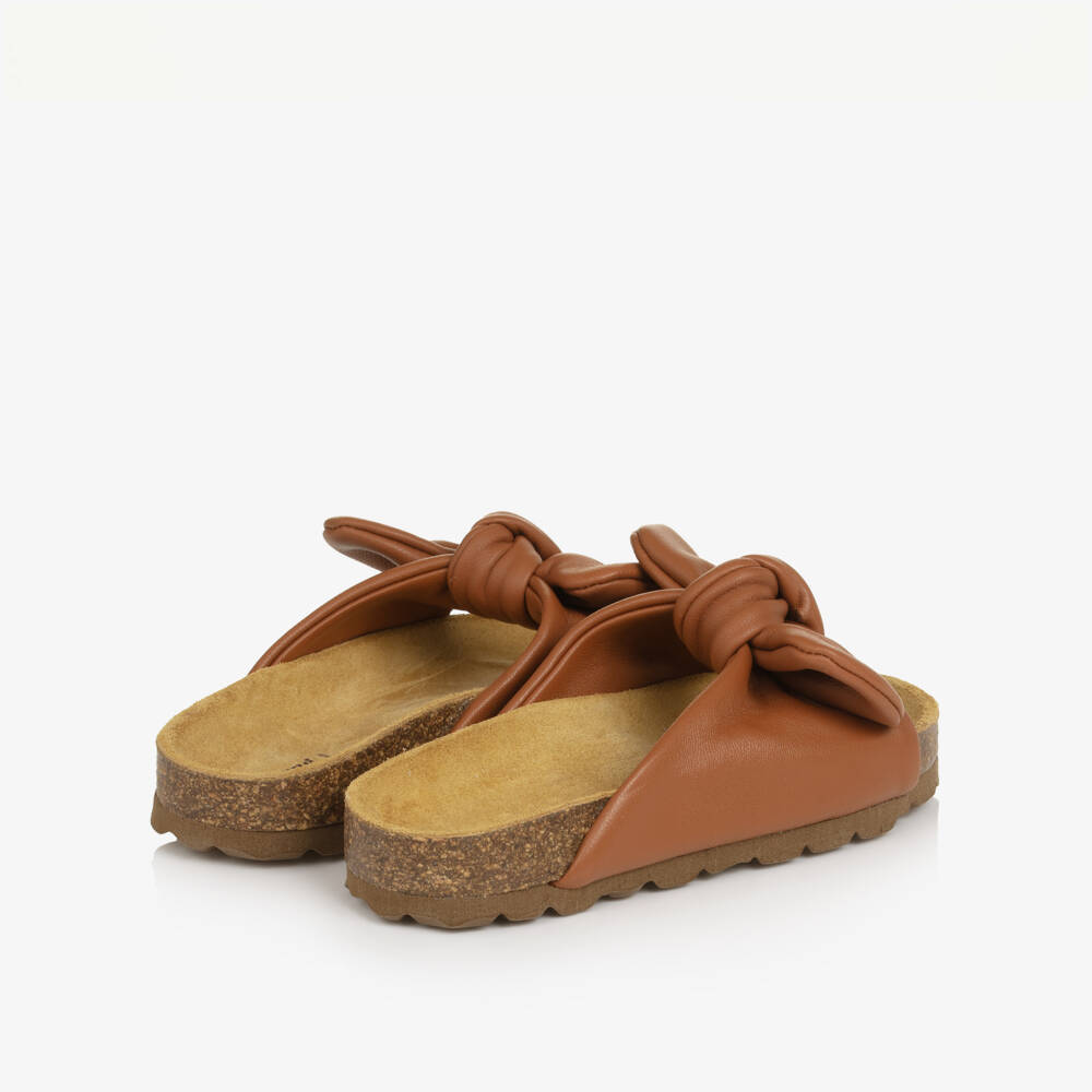 Young Soles-Girls Brown Bunny Bow Leather Sliders | Childrensalon