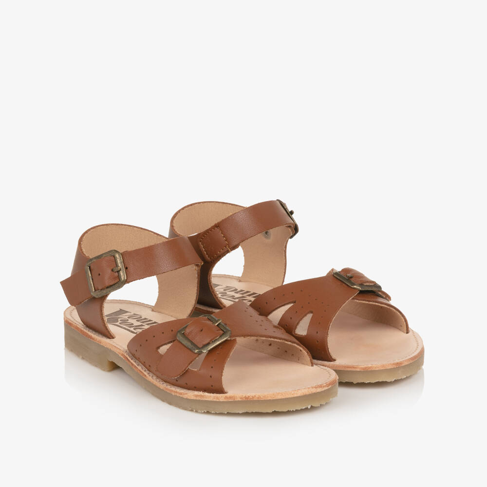 Young Soles-Girls Brown Leather Buckle Sandals | Childrensalon
