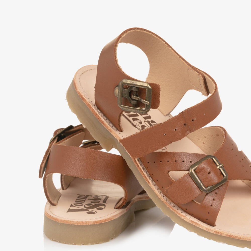 Young Soles-Girls Brown Leather Buckle Sandals | Childrensalon