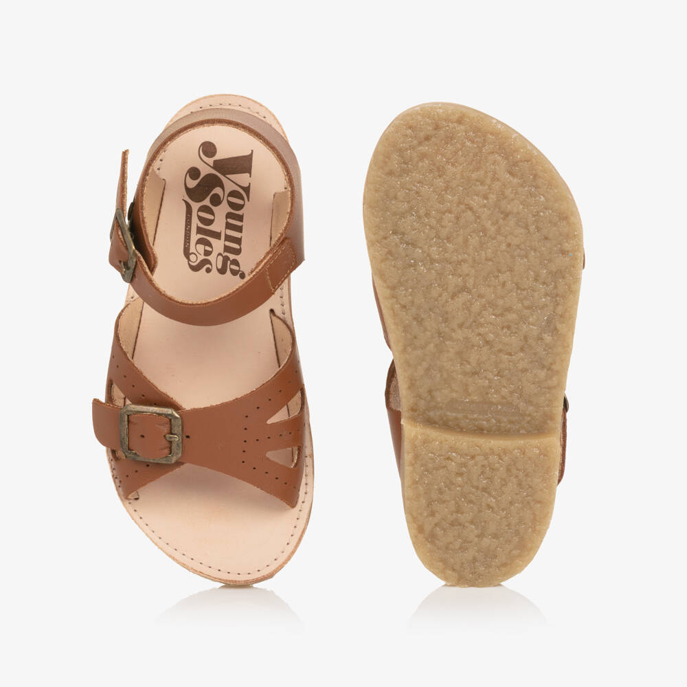Young Soles-Girls Brown Leather Buckle Sandals | Childrensalon