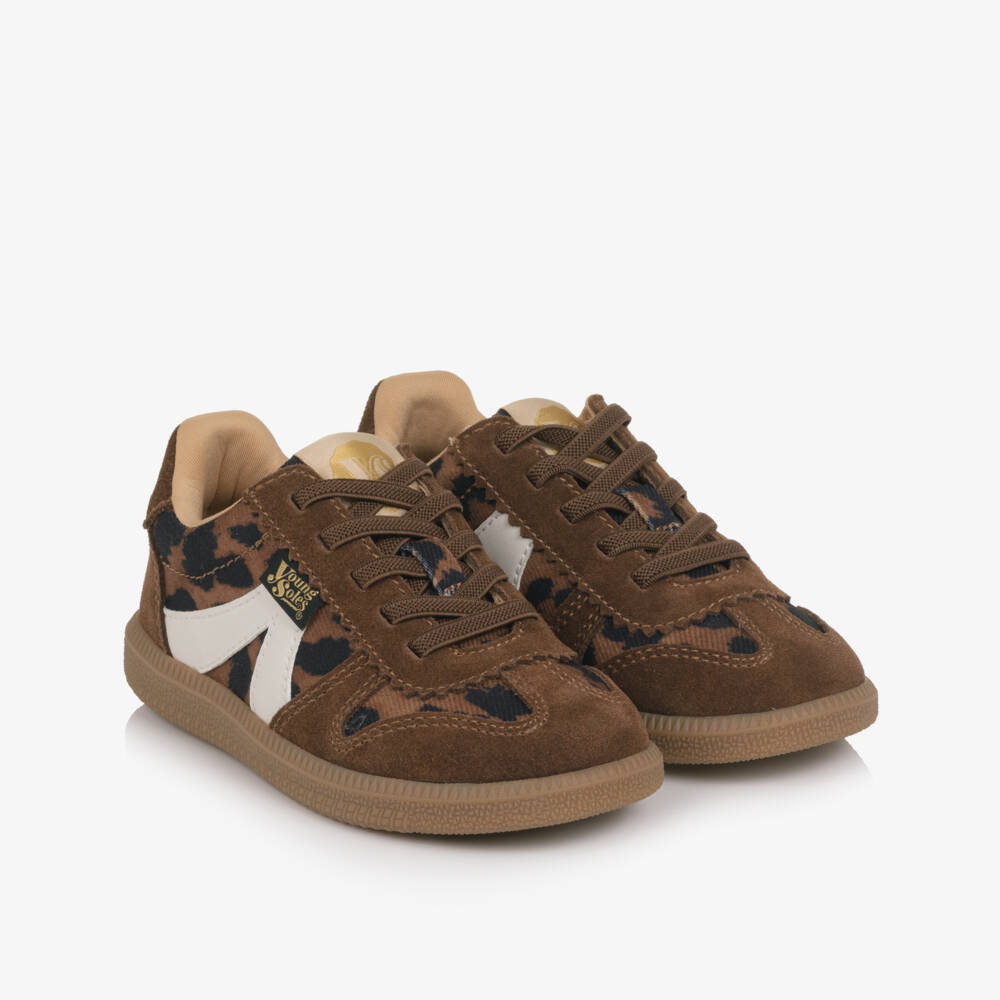 Young Soles-Girls Brown Leopard Print Suede Leather Trainers | Childrensalon