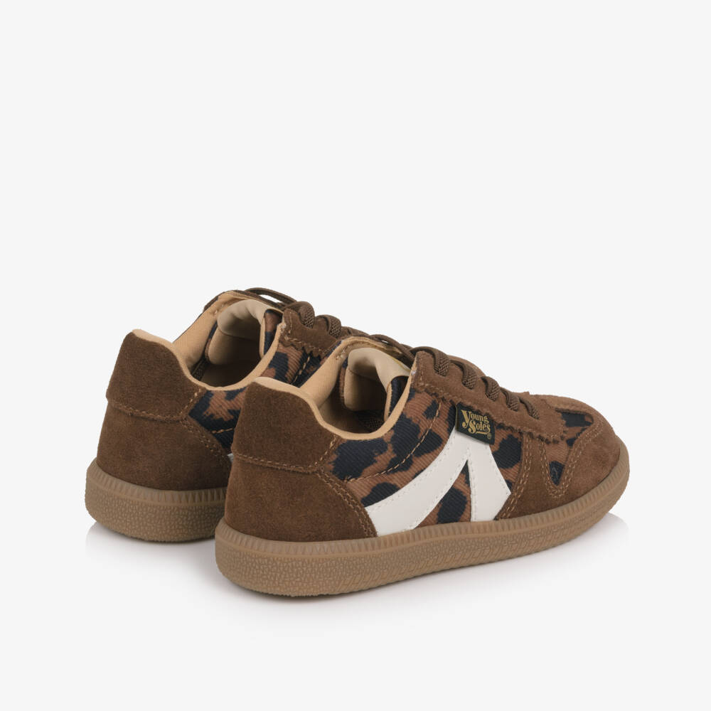 Young Soles-Girls Brown Leopard Print Suede Leather Trainers | Childrensalon