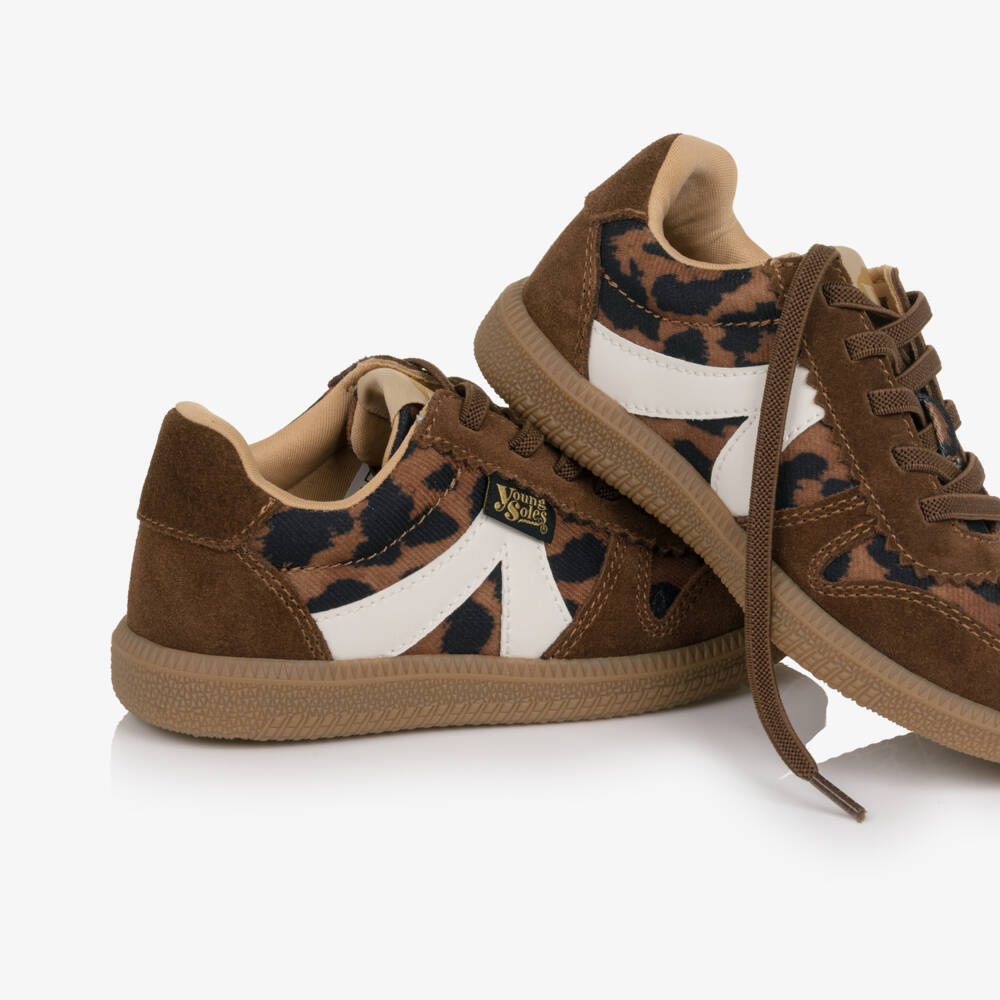 Young Soles-Girls Brown Leopard Print Suede Leather Trainers | Childrensalon