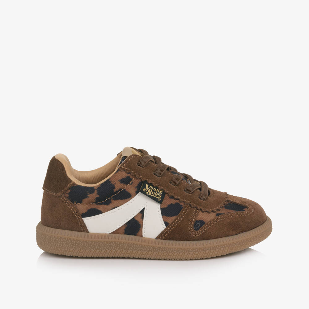 Young Soles-Girls Brown Leopard Print Suede Leather Trainers | Childrensalon