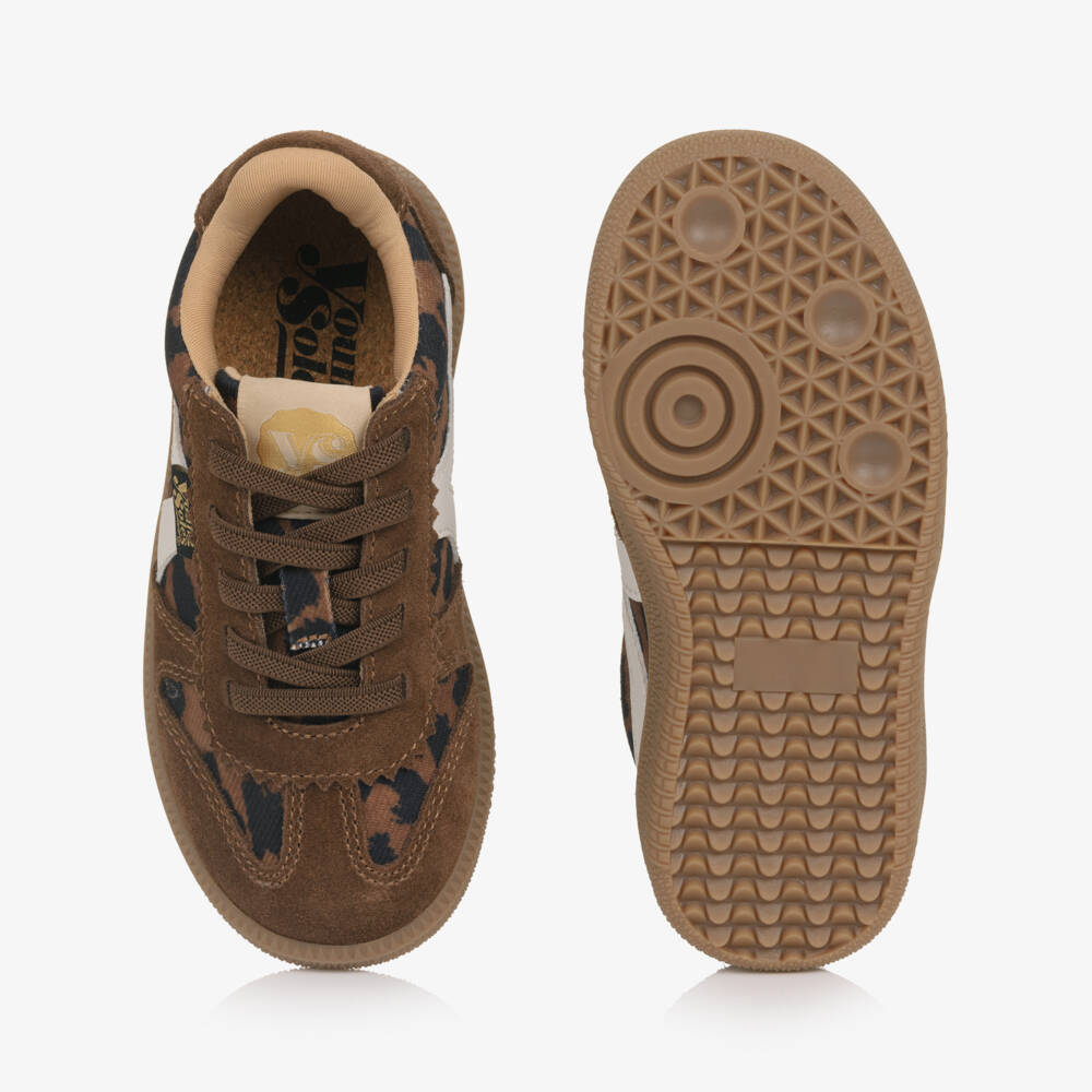 Young Soles-Girls Brown Leopard Print Suede Leather Trainers | Childrensalon