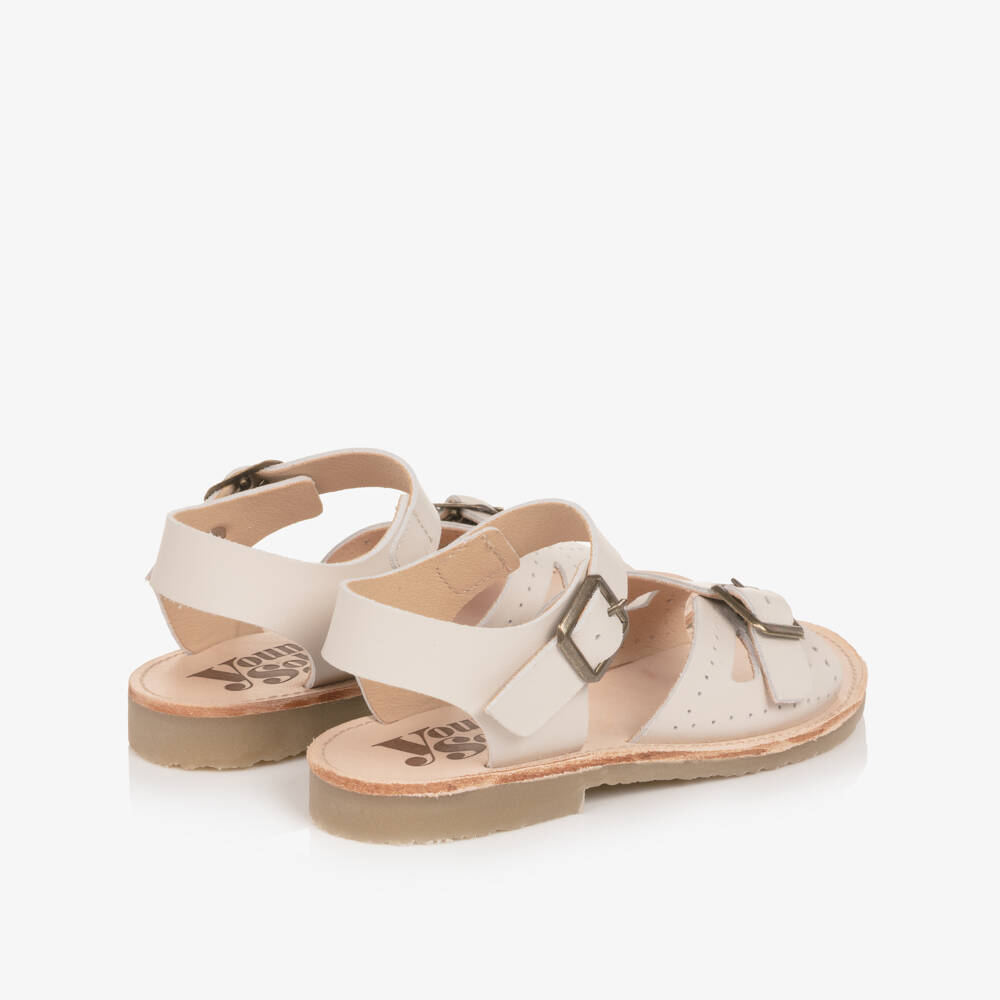 Young Soles-Girls Ivory Leather Buckle Sandals | Childrensalon