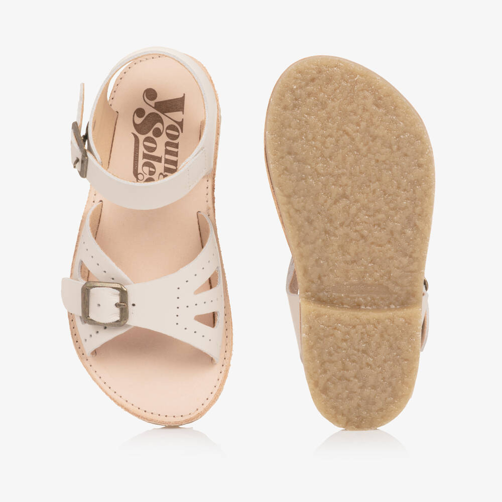 Young Soles-Girls Ivory Leather Buckle Sandals | Childrensalon