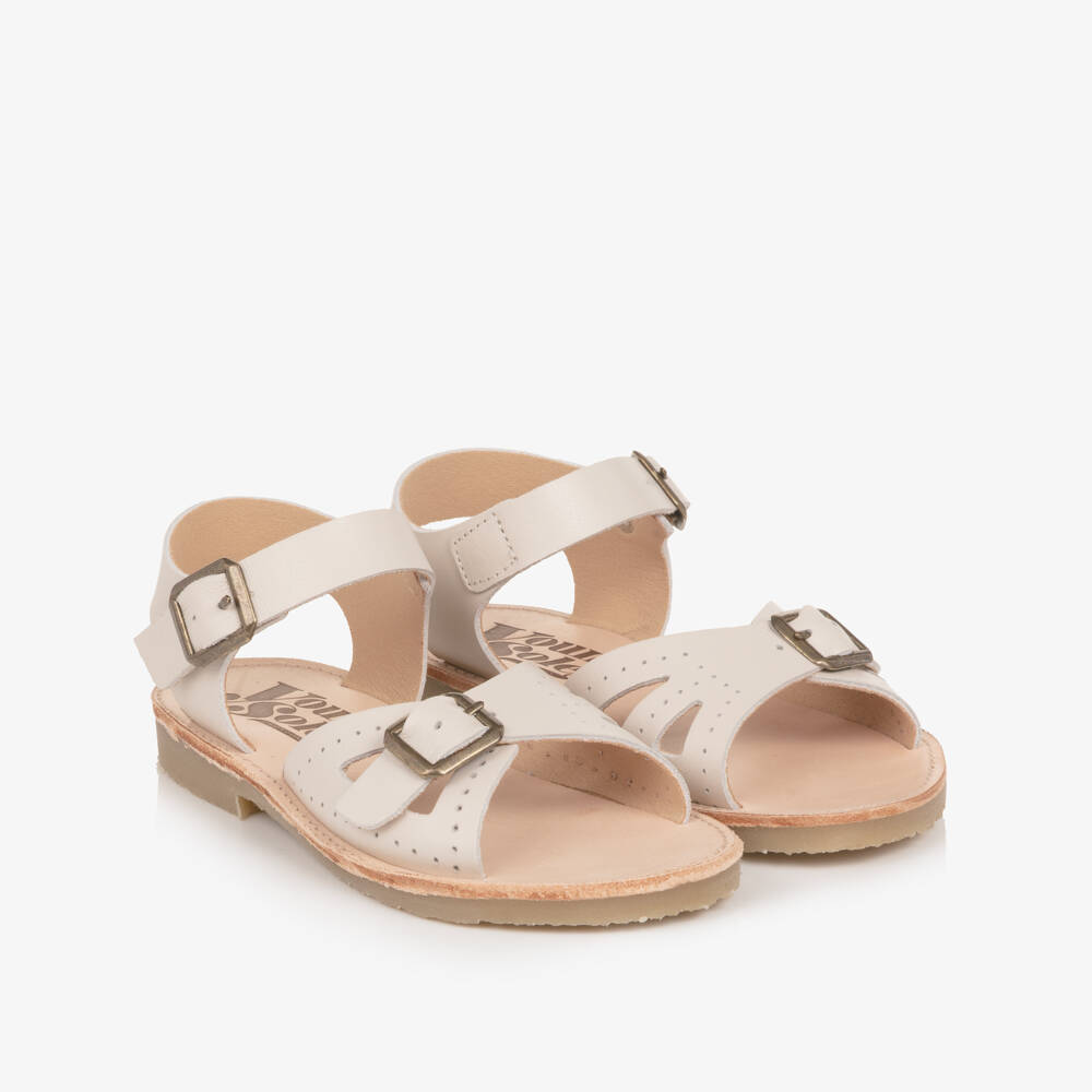Young Soles-Girls Ivory Leather Buckle Sandals | Childrensalon
