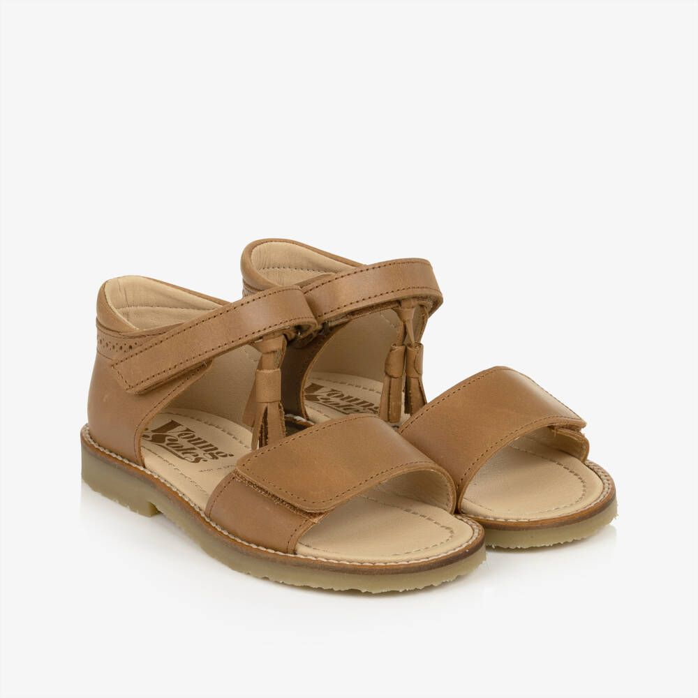 Young Soles-Girls Tan Brown Leather Tassel Sandals | Childrensalon