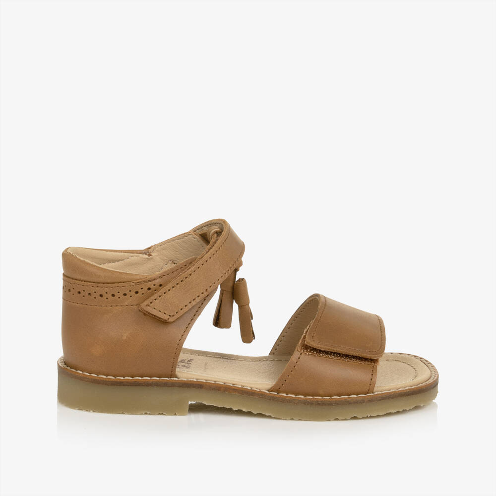 Young Soles-Girls Tan Brown Leather Tassel Sandals | Childrensalon