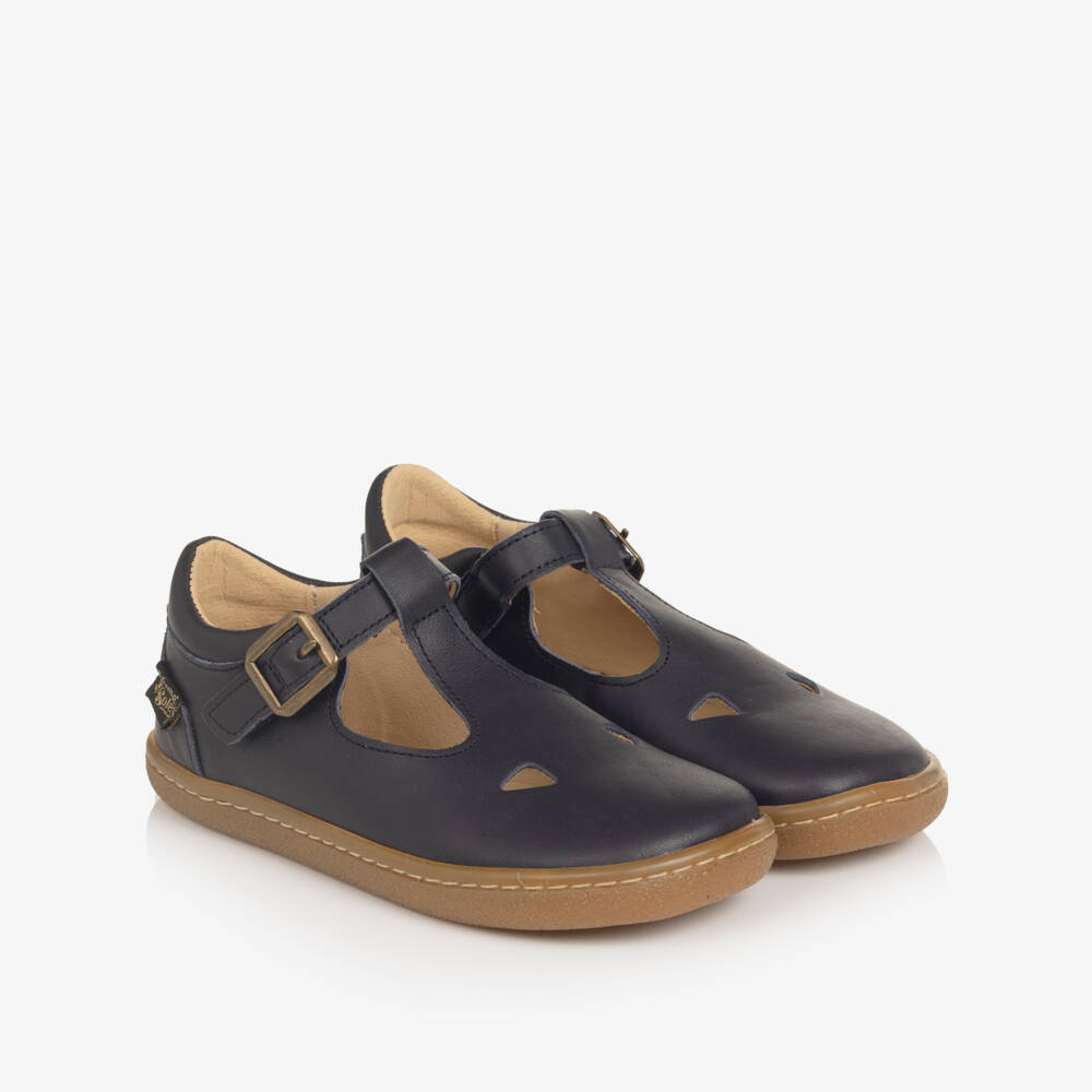 Young Soles-Navy Blue Leather Darcey Barefoot T-Bar Shoes | Childrensalon