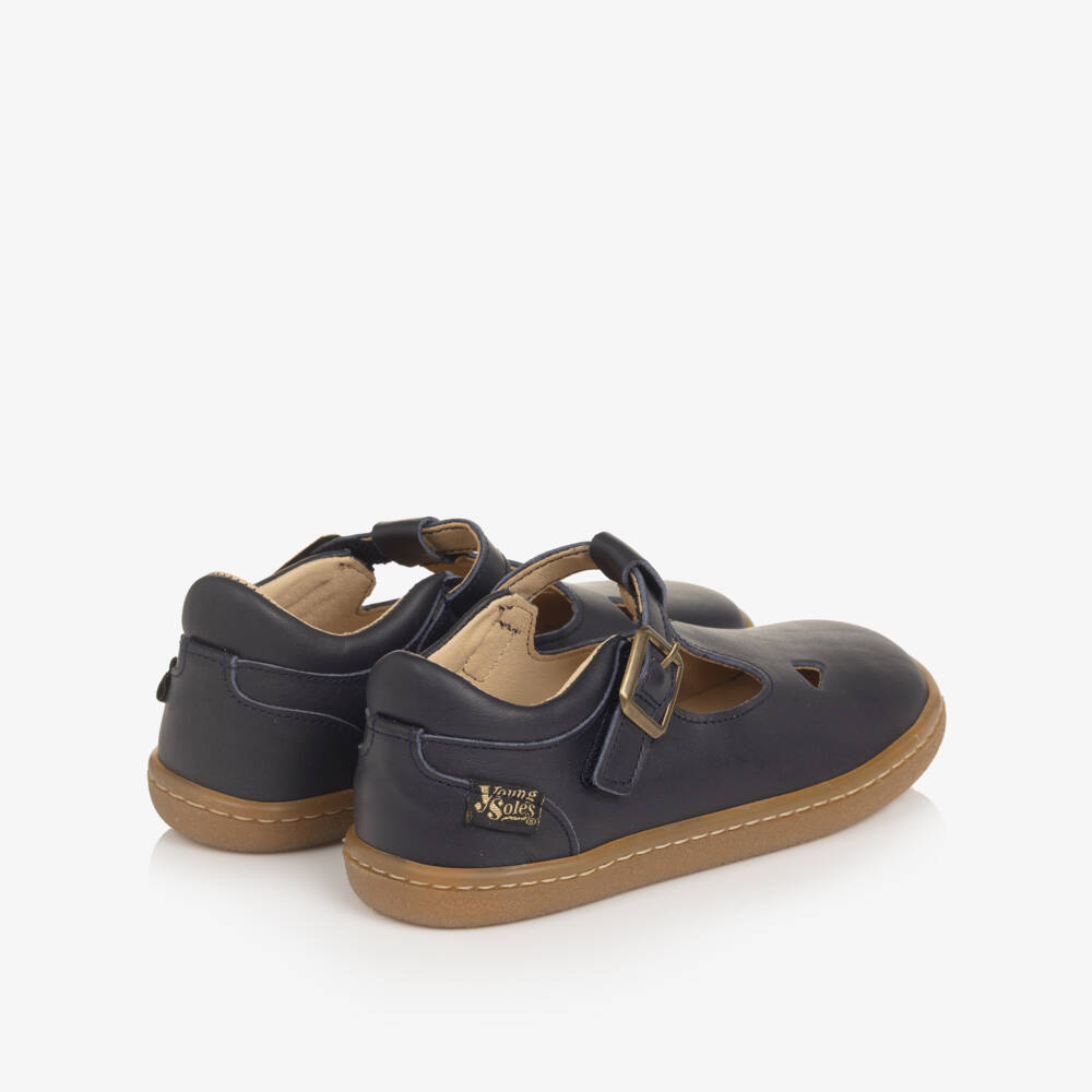 Young Soles-Navy Blue Leather Darcey Barefoot T-Bar Shoes | Childrensalon