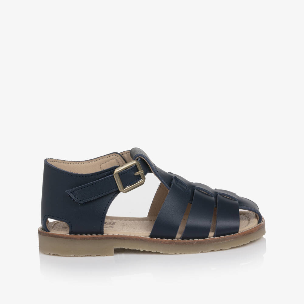 Young Soles-Navy Blue Leather Fisherman Sandals | Childrensalon