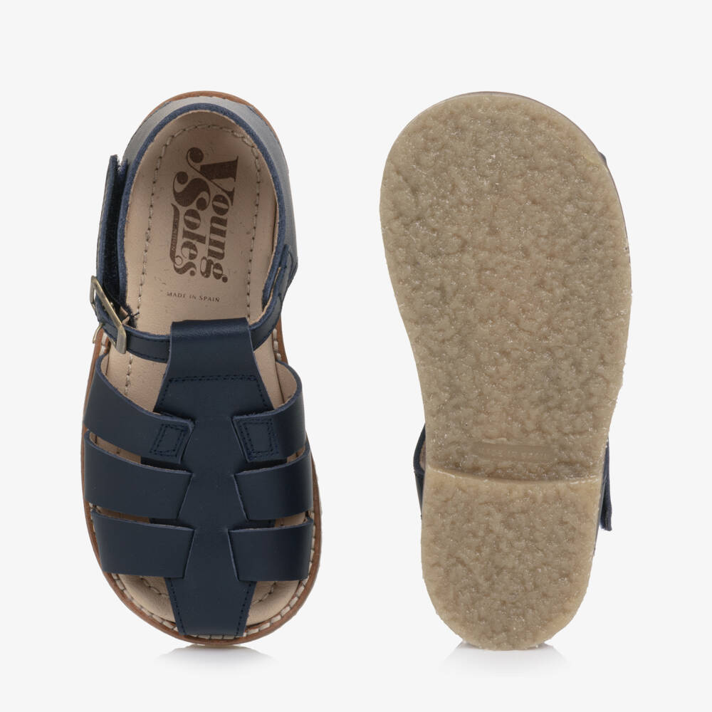 Young Soles-Navy Blue Leather Fisherman Sandals | Childrensalon
