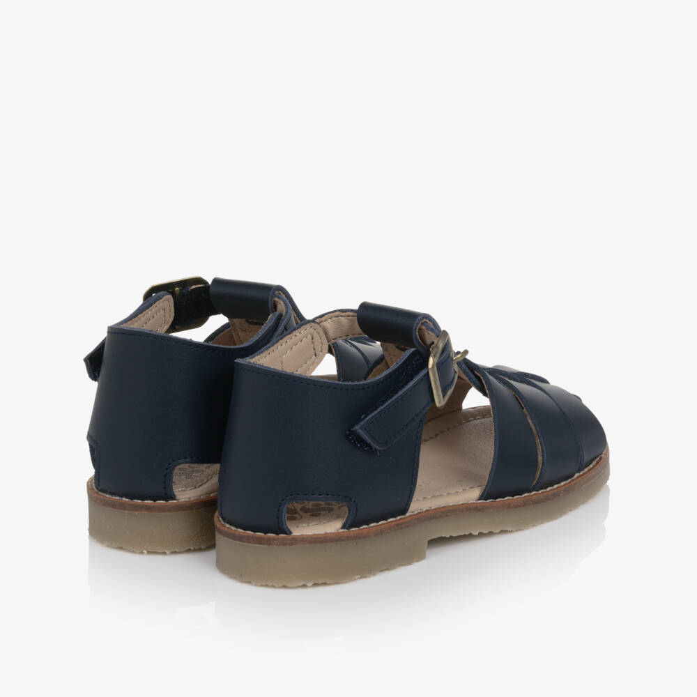 Young Soles-Navy Blue Leather Fisherman Sandals | Childrensalon