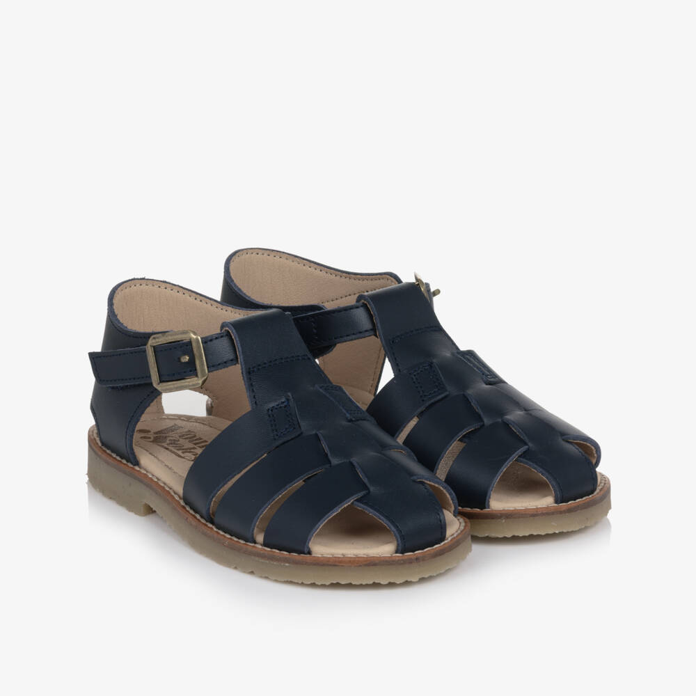 Young Soles-Navy Blue Leather Fisherman Sandals | Childrensalon