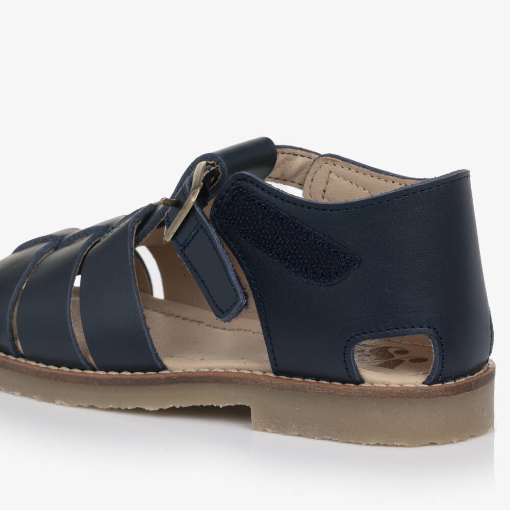 Young Soles-Navy Blue Leather Fisherman Sandals | Childrensalon