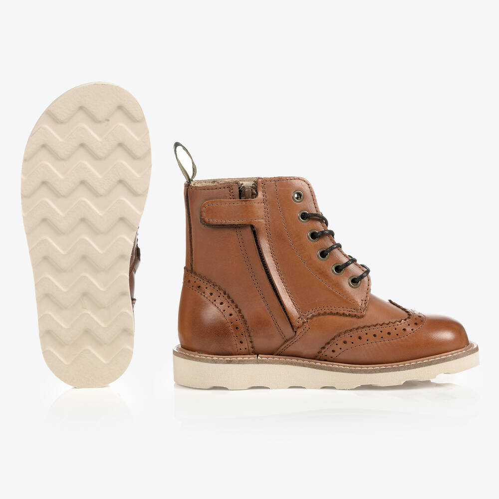 Young Soles-Tan Brown Leather Brogue Boots | Childrensalon