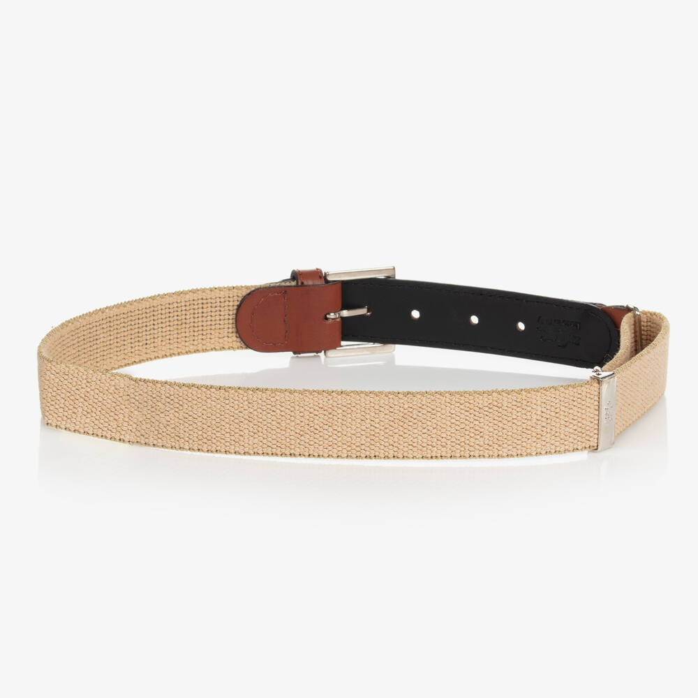 Zaccone-Beige Cotton & Leather Belt | Childrensalon