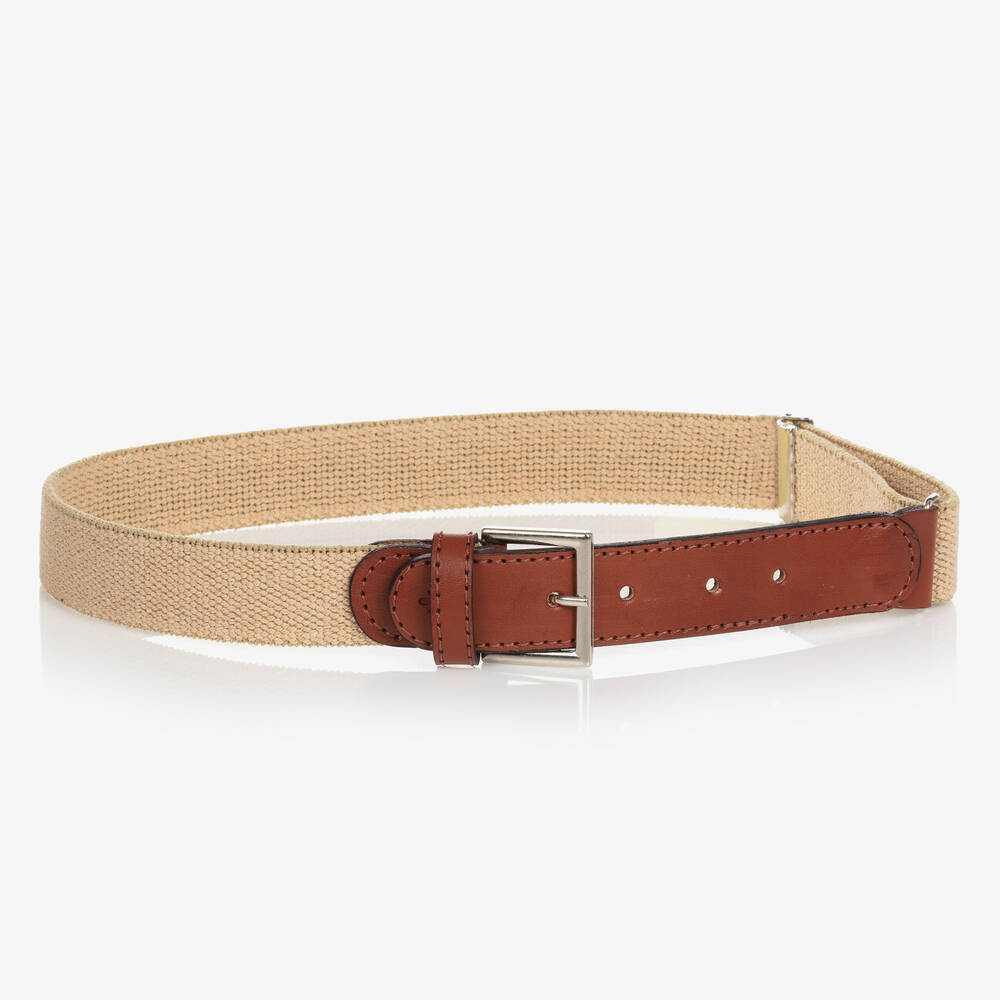 Zaccone-Beige Cotton & Leather Belt | Childrensalon