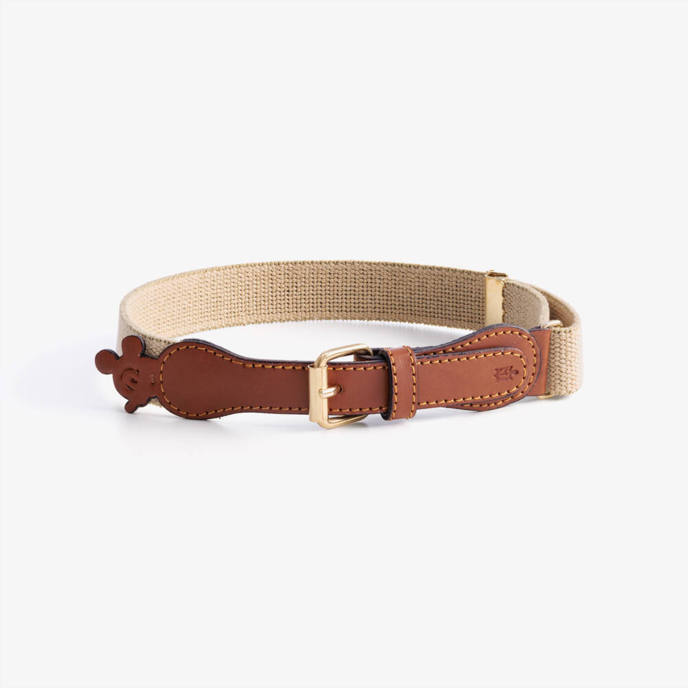 Zaccone-Beige Cotton & Leather Mouse Belt | Childrensalon