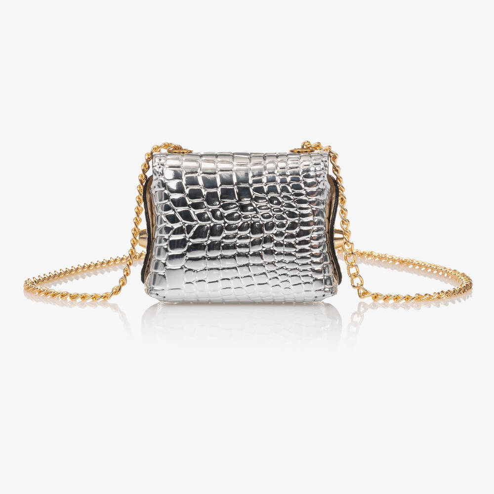 Zaccone-Girls Metallic Silver Mini Bag (8cm) | Childrensalon