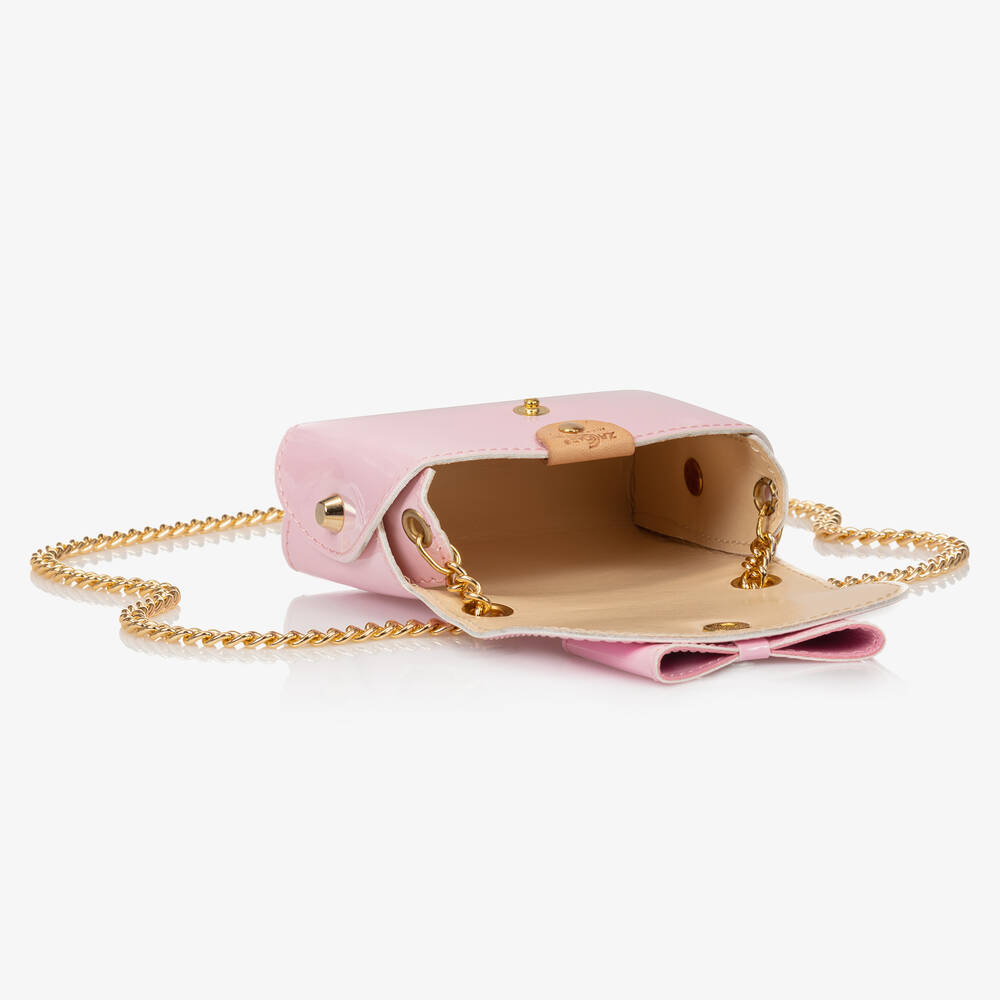 Zaccone-Розовая кожаная сумочка с бантом для девочек (12см) | Childrensalon