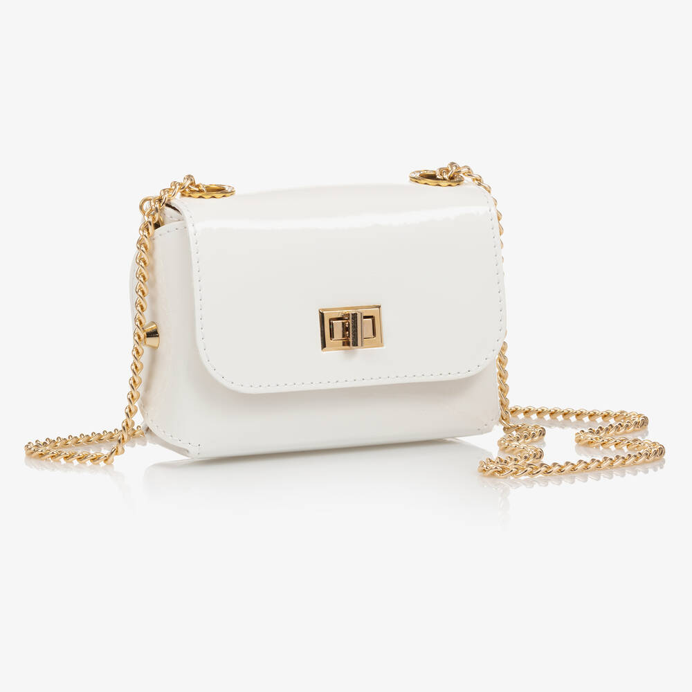 Zaccone-حقيبة كتف جلد لامع لون أبيض للبنات (12 سم)  | Childrensalon