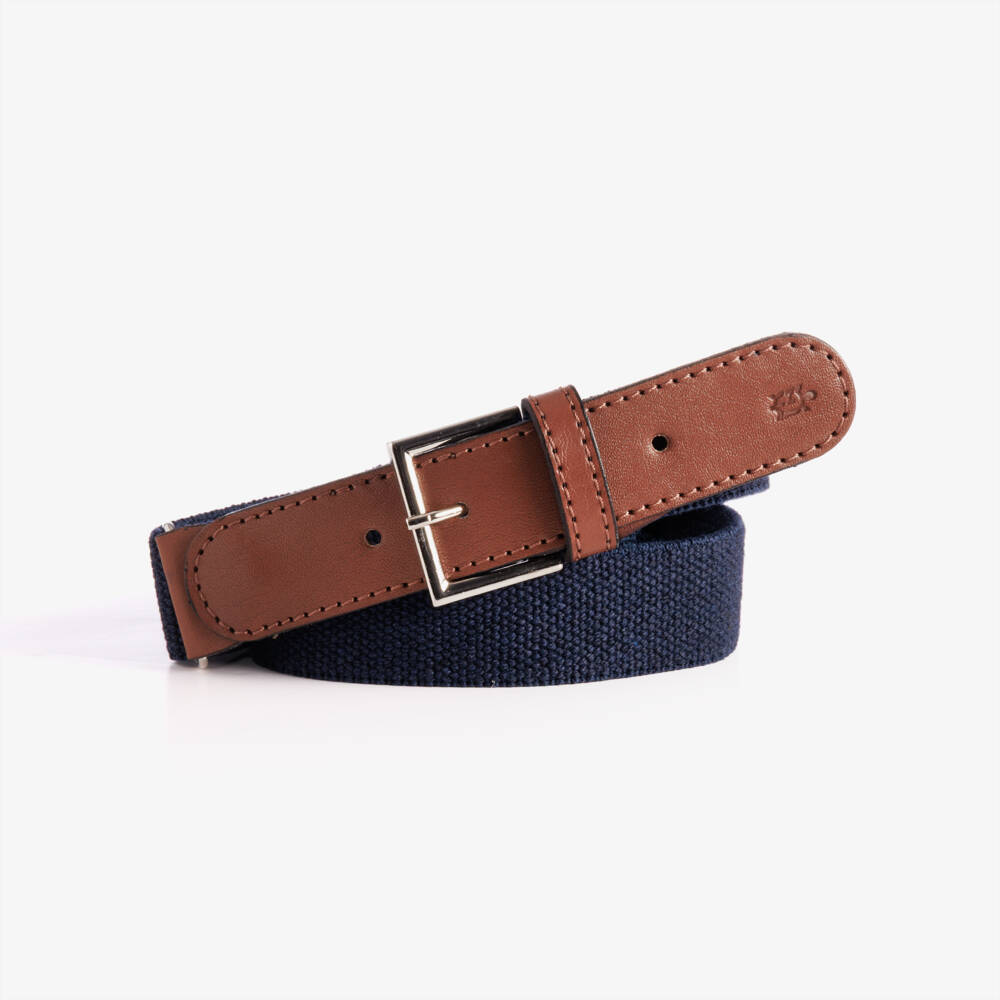 Zaccone-Navy Blue Cotton & Leather Belt | Childrensalon