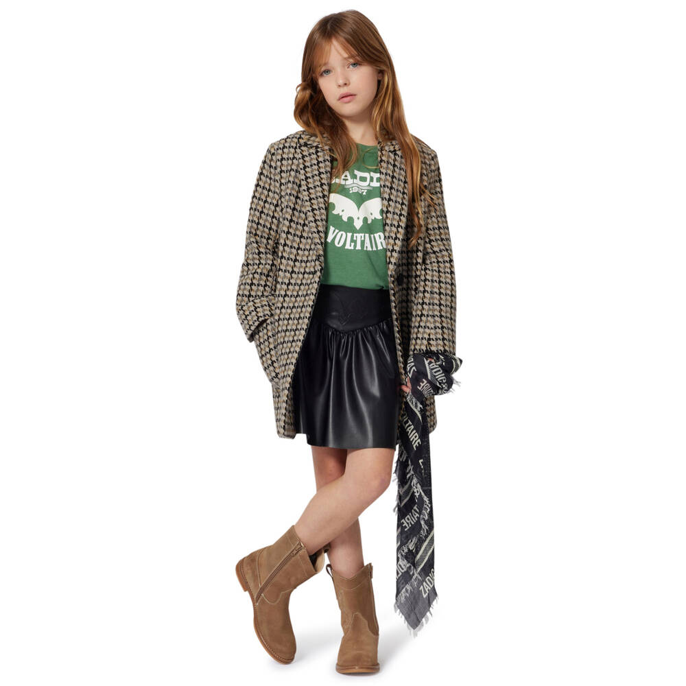 Zadig&Voltaire-Girls Black Faux Leather Embroidered Wings Skirt | Childrensalon