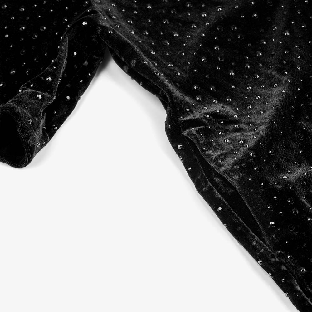 Zadig&Voltaire-Girls Black Rhinestone Embellished Velour Dress | Childrensalon