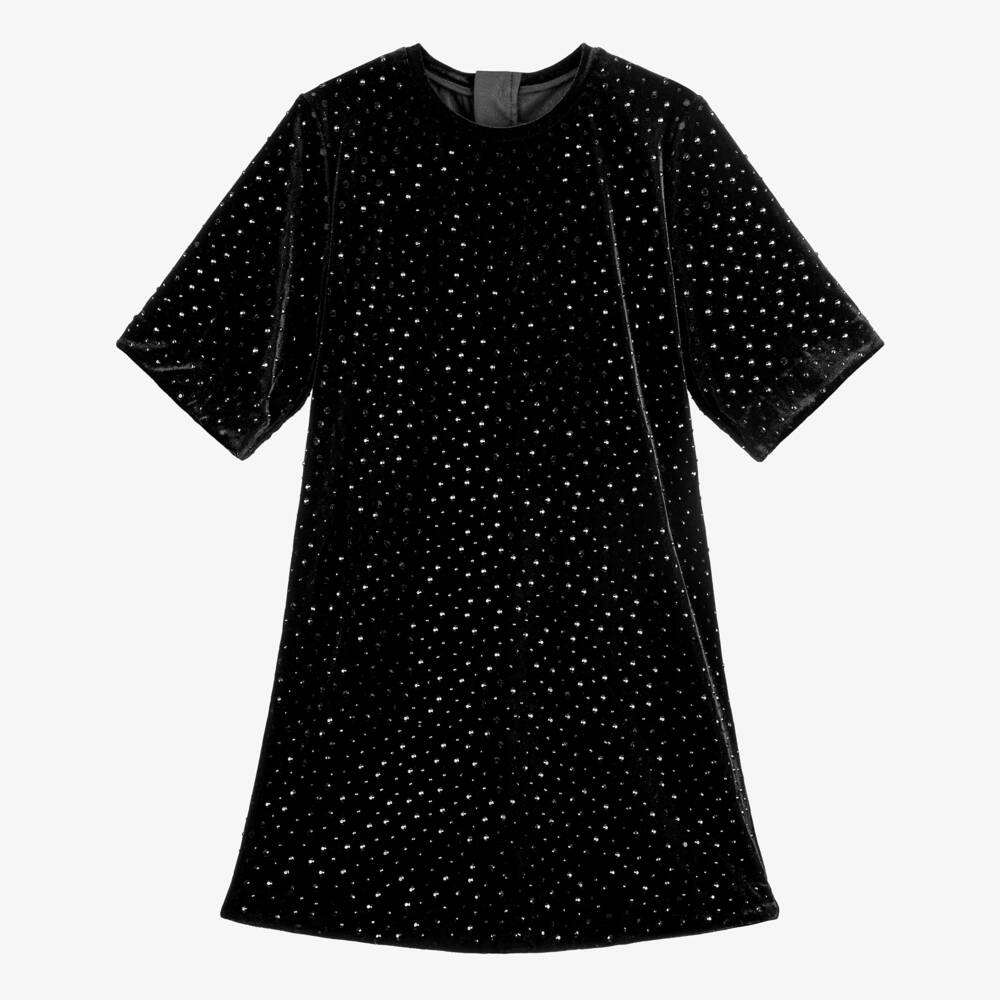 Zadig&Voltaire-Girls Black Rhinestone Embellished Velour Dress | Childrensalon