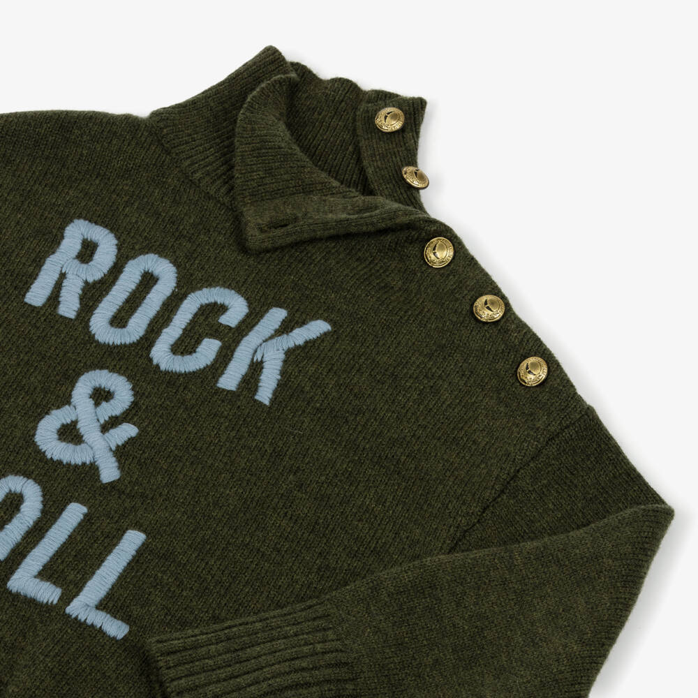 Zadig&Voltaire-Girls Green Wool High-Neck Rock & Roll Sweater | Childrensalon