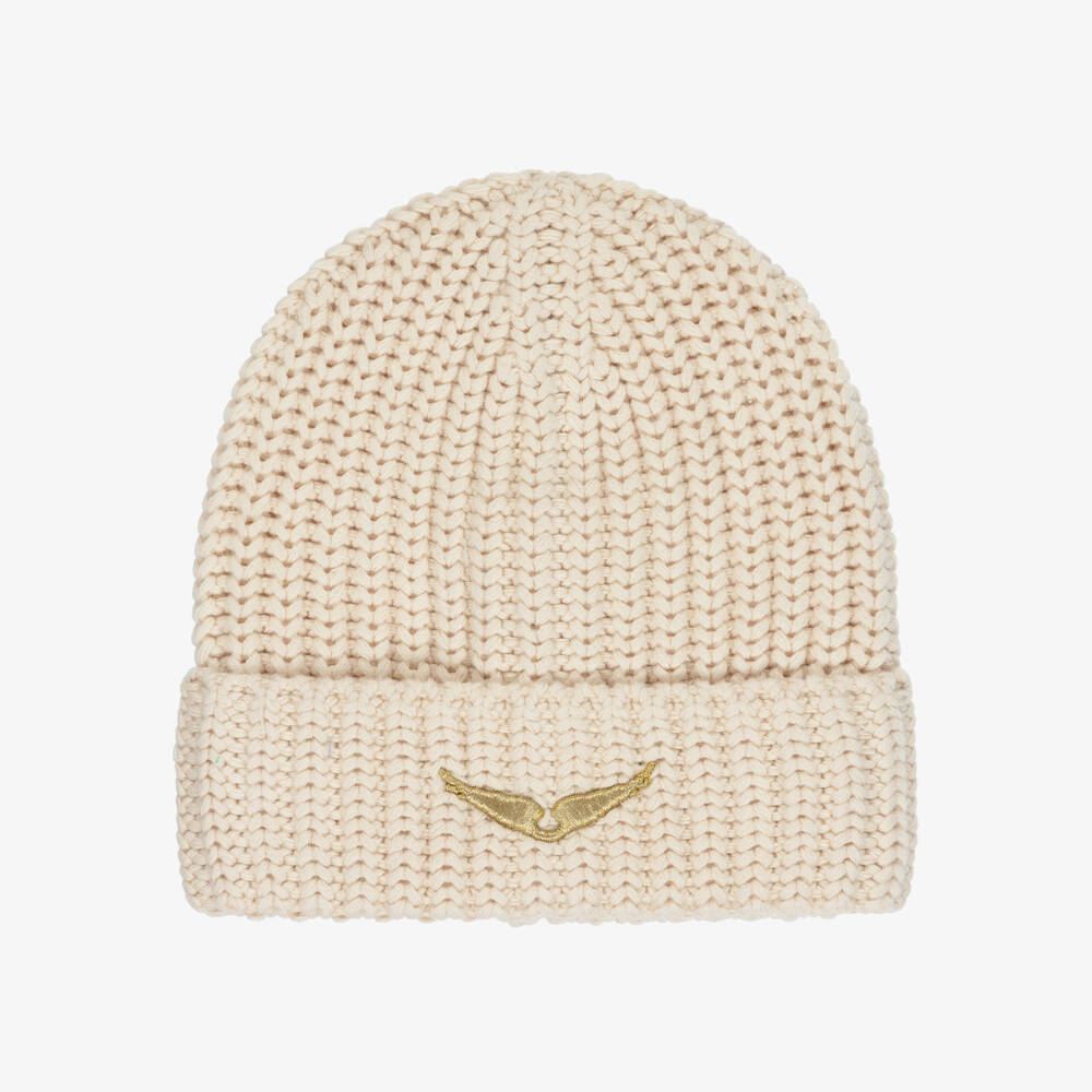 Zadig&Voltaire-Girls Ivory Cotton Hat with Embroidered Angel Wings Logo | Childrensalon