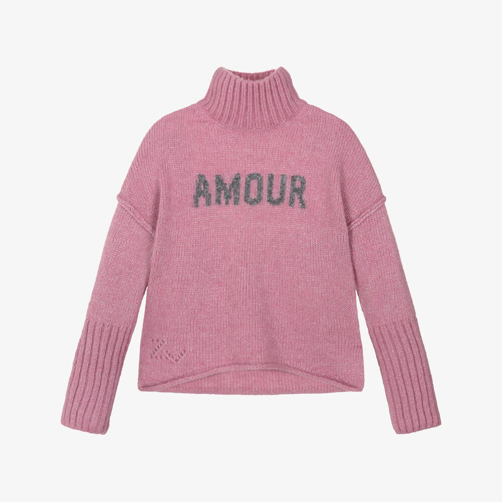 Zadig&Voltaire-Girls Knitted Amour Logo High Neck Sweater | Childrensalon