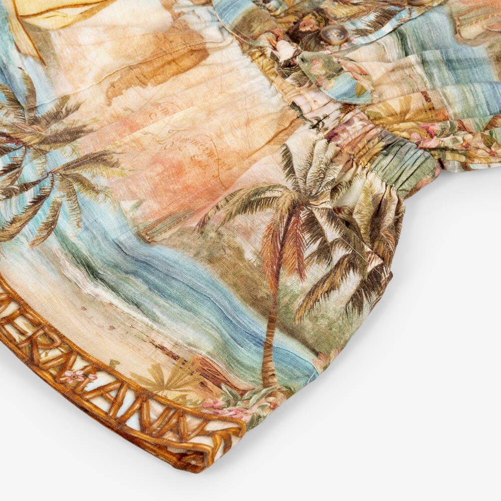 Zimmermann-Girls Beige & Blue Island Map Print Pocket Playsuit | Childrensalon