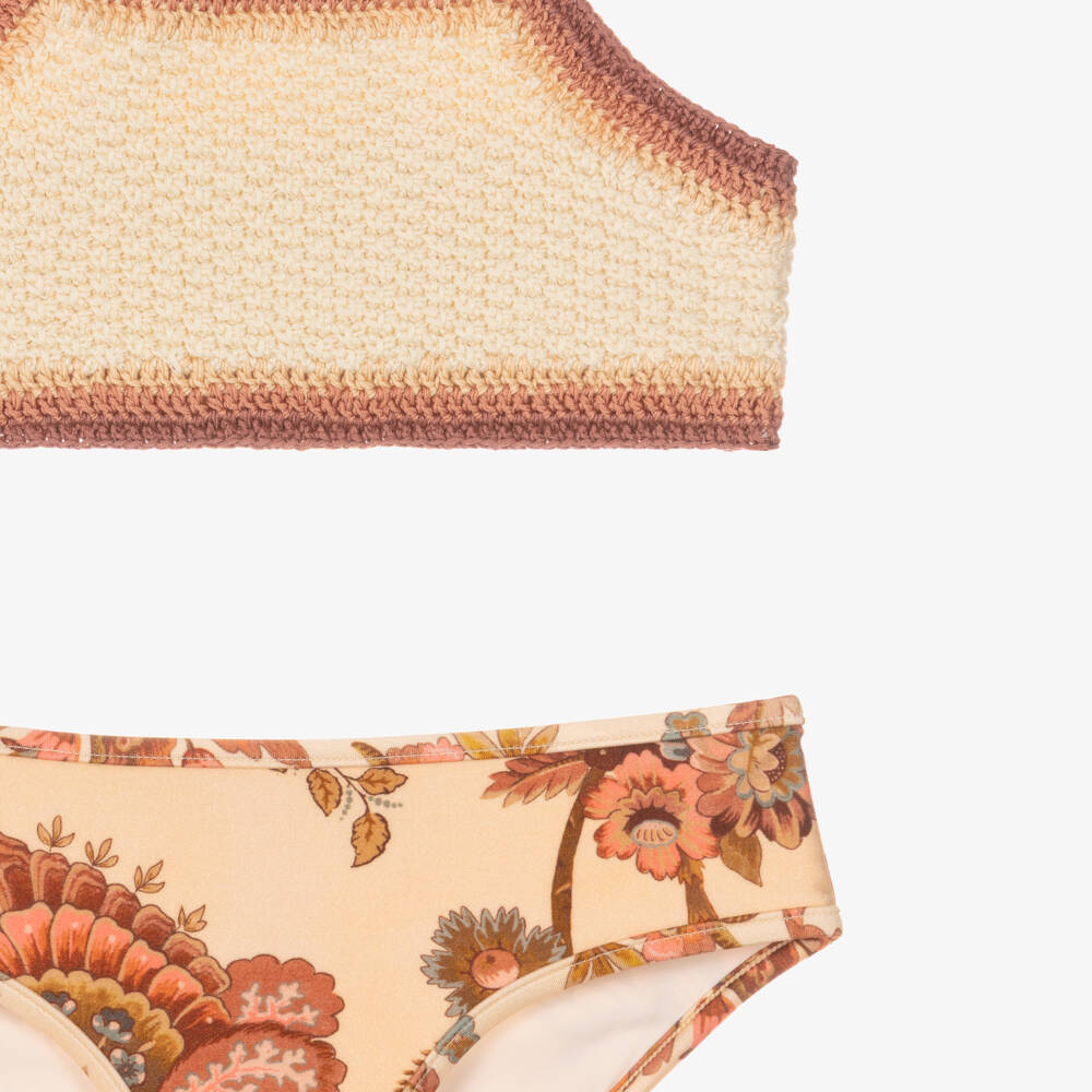 Zimmermann-Girls Beige Crochet & Paisley Bikini | Childrensalon