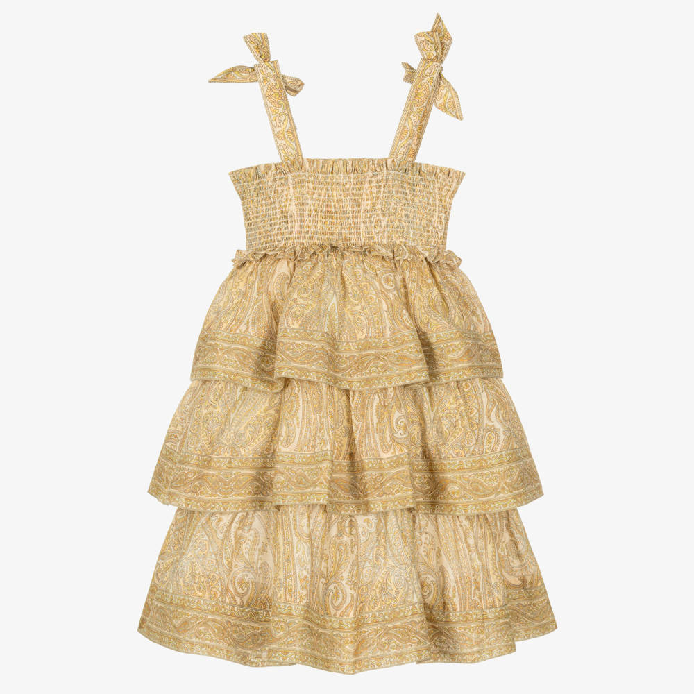 Zimmermann-Girls Beige Paisley Fairlight Tiered Sun Dress | Childrensalon
