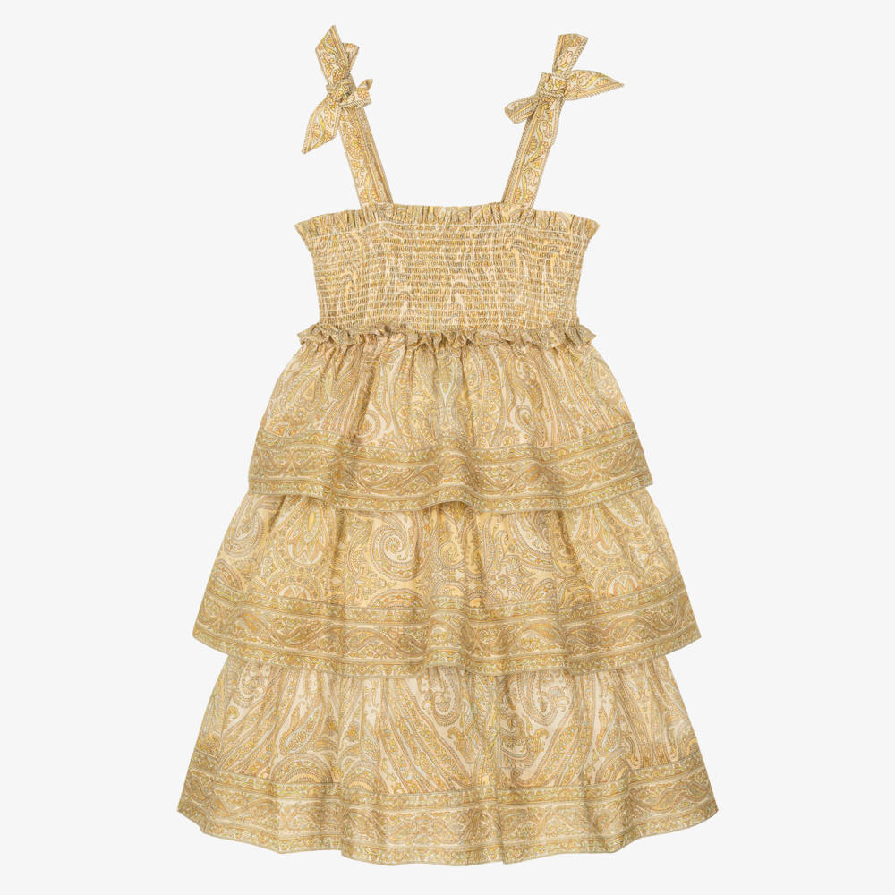 Zimmermann-Girls Beige Paisley Fairlight Tiered Sun Dress | Childrensalon