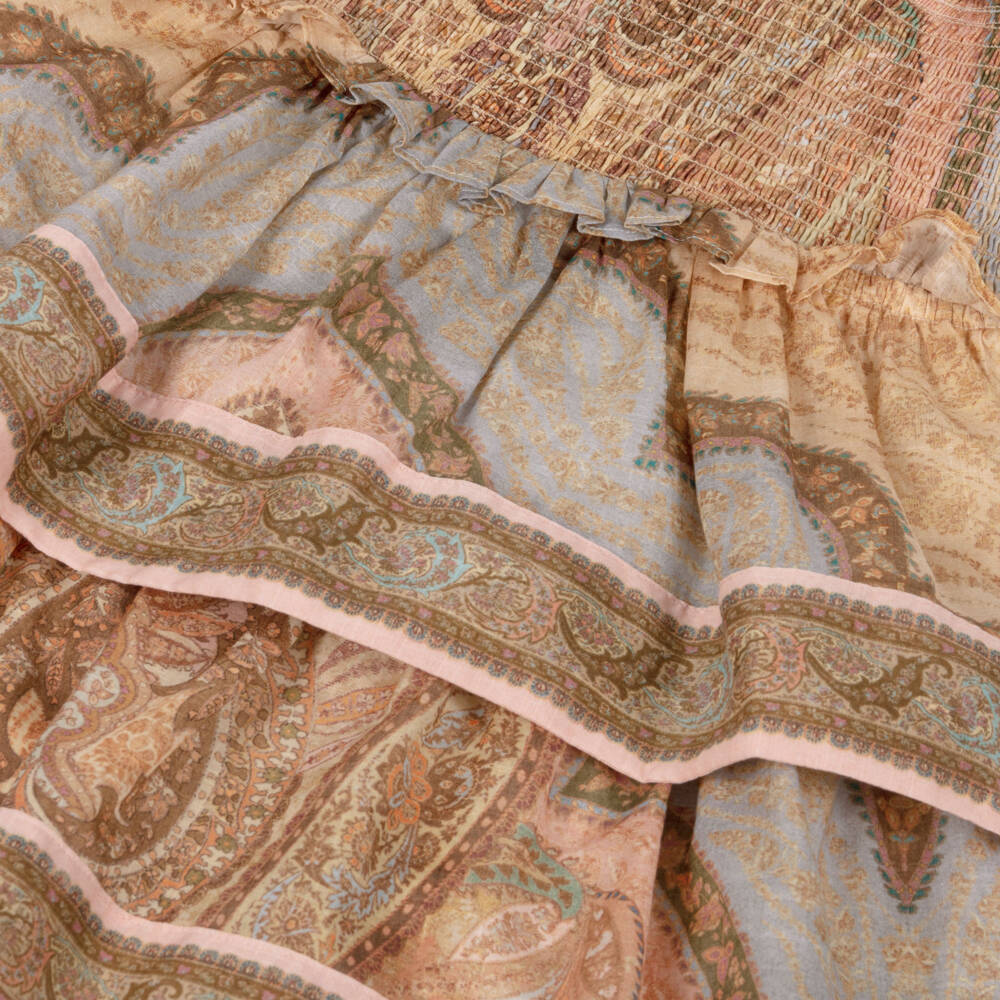 Zimmermann-Girls Beige Paisley Print Tiered Ruffle Dress | Childrensalon