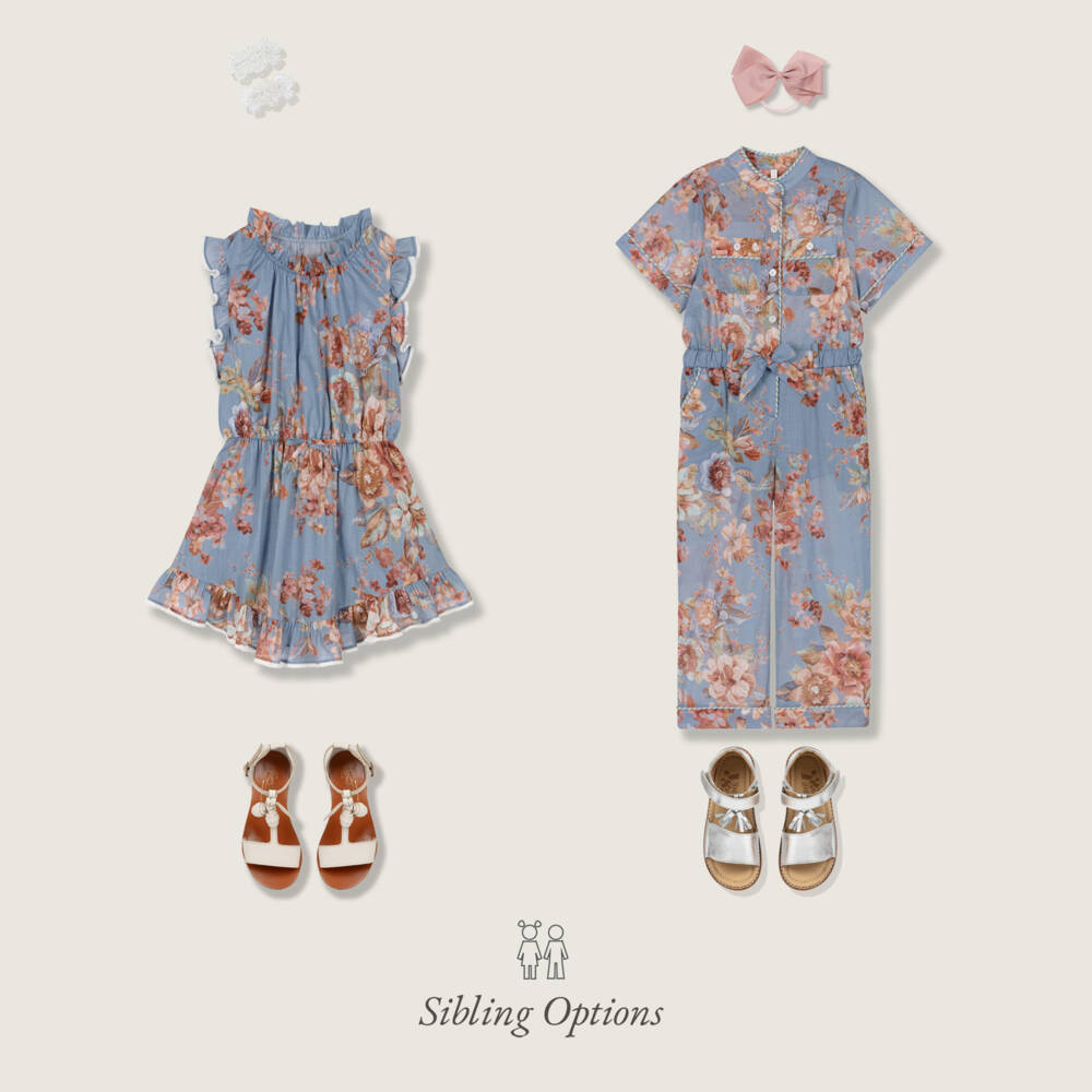 Zimmermann-Платье синее хлопковое с цветочным принтом для девочек | Childrensalon