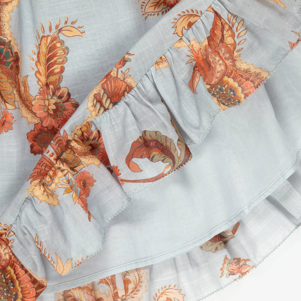 Zimmermann-Girls Blue Cotton Jacobean Print Flip Dress | Childrensalon