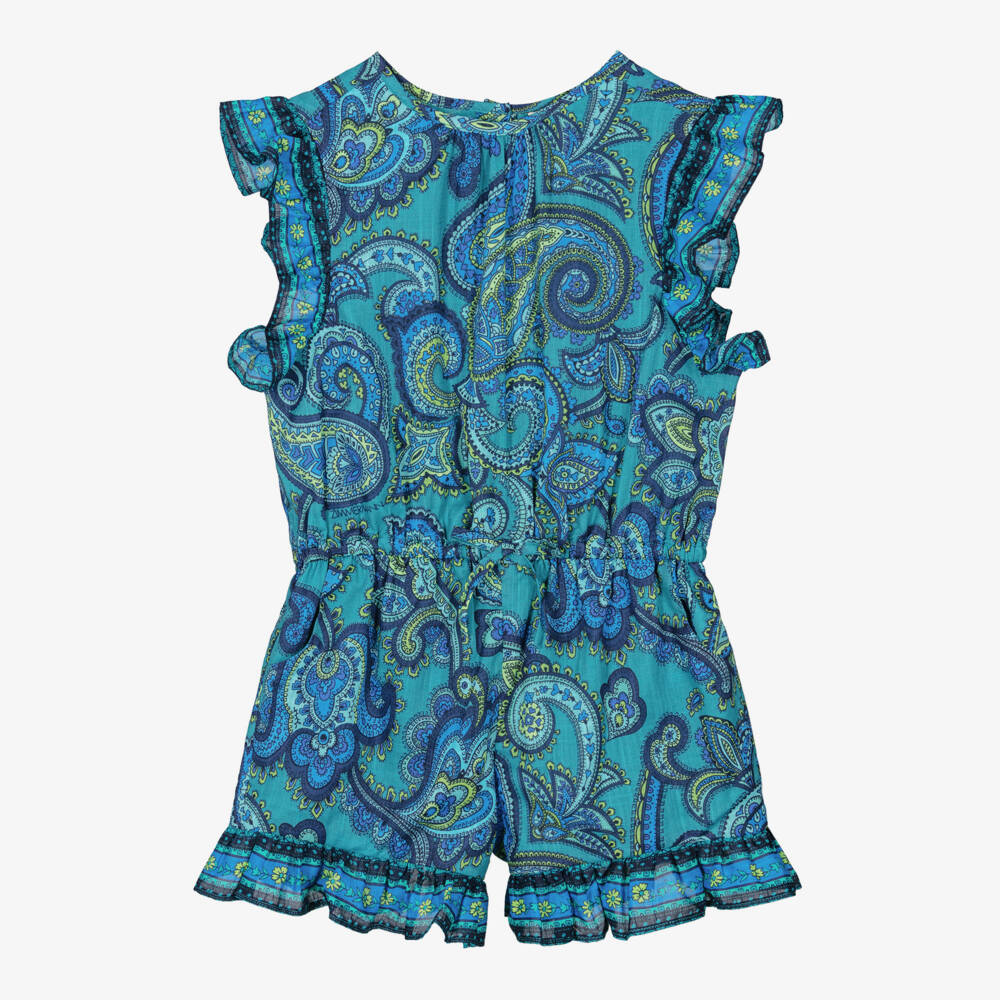 Zimmermann-Комбинезон синий из хлопка с узором пейсли для девочек | Childrensalon