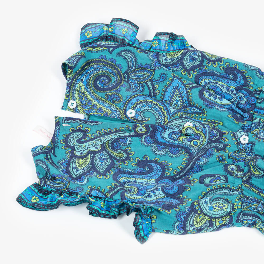 Zimmermann-Комбинезон синий из хлопка с узором пейсли для девочек | Childrensalon