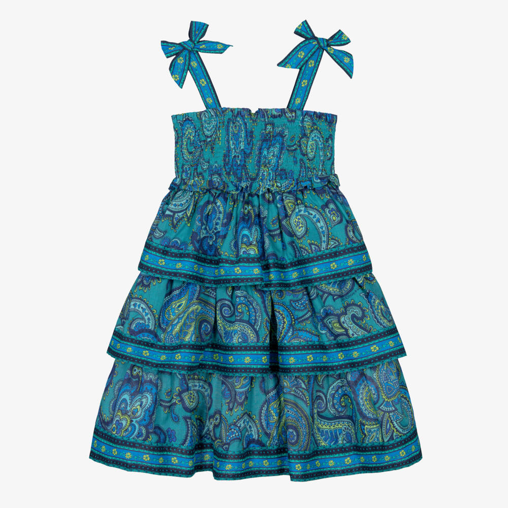 Zimmermann-Платье солнце синее из хлопка с узором пейсли для девочек | Childrensalon