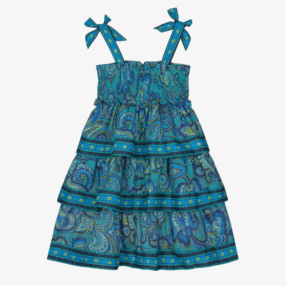 Zimmermann-Платье солнце синее из хлопка с узором пейсли для девочек | Childrensalon