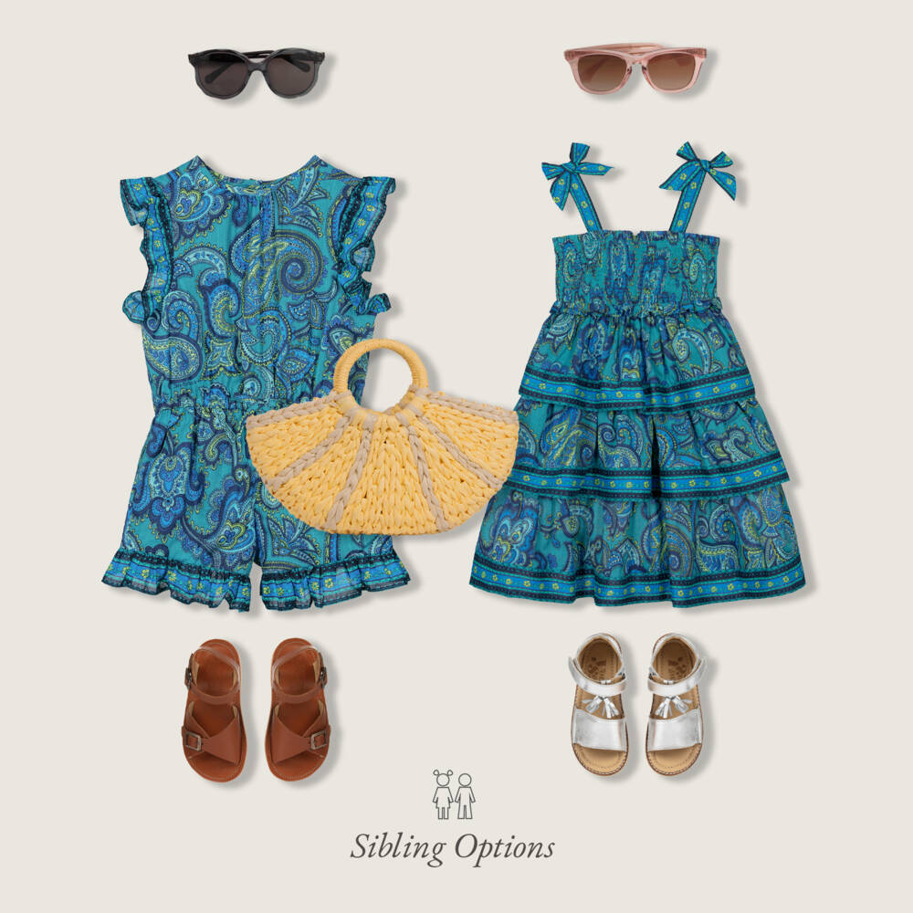 Zimmermann-Платье солнце синее из хлопка с узором пейсли для девочек | Childrensalon