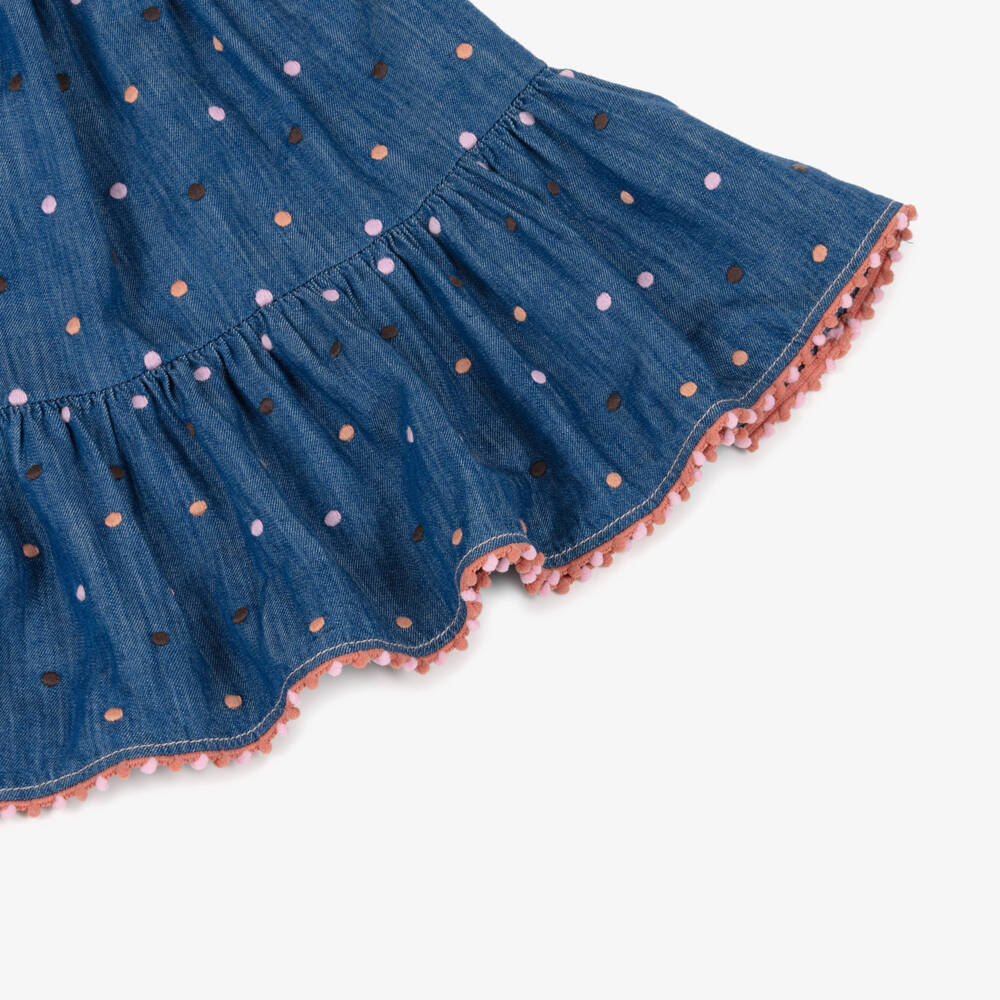 Zimmermann-Girls Blue Denim Polka Dot Ruffle Dress | Childrensalon