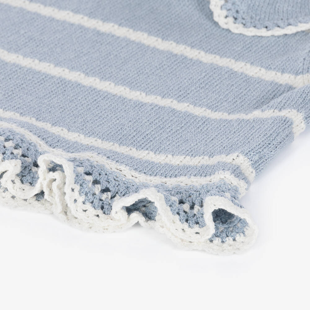 Zimmermann-Girls Blue & Ivory Striped Knit Top | Childrensalon